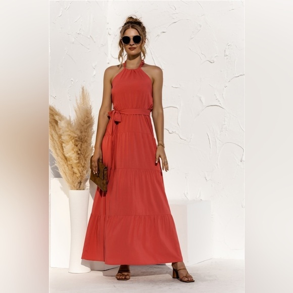 Firefly Lane Boutique1 Dresses & Skirts - Ticket To Paradise Halter Tiered Maxi Dresses